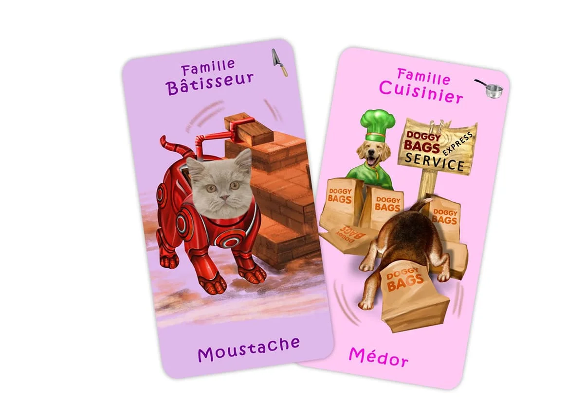 Jeu 7 familles Métiers avec un chat et un chien